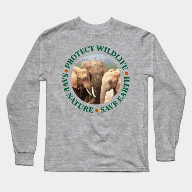 Wildlife Conservation Earth Day Elephant Family Long Sleeve T-Shirt by PathblazerStudios